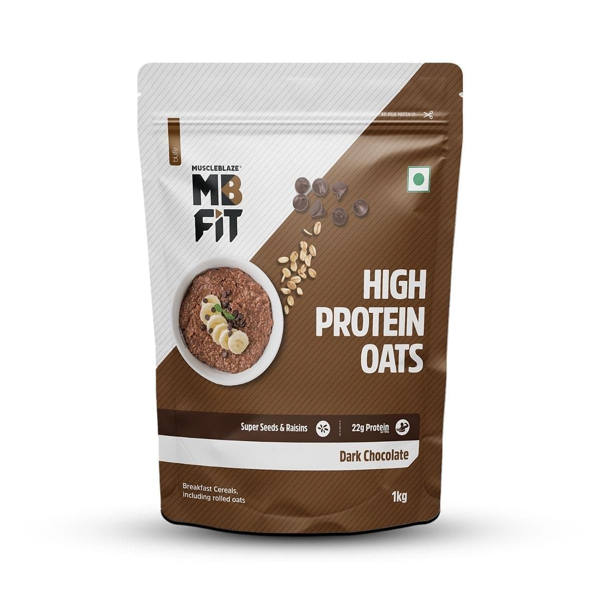MuscleBlaze Fit High Protein Oats| Dark Chocolate | Super seeds and Raisins | Weight Management | 22g Protein - 1kg MuscleBlaze Fit High Protein Oats 1kg | 22g Protein | Dark Chocolate | Super seeds and Raisins | Weight Management | Pack of 2