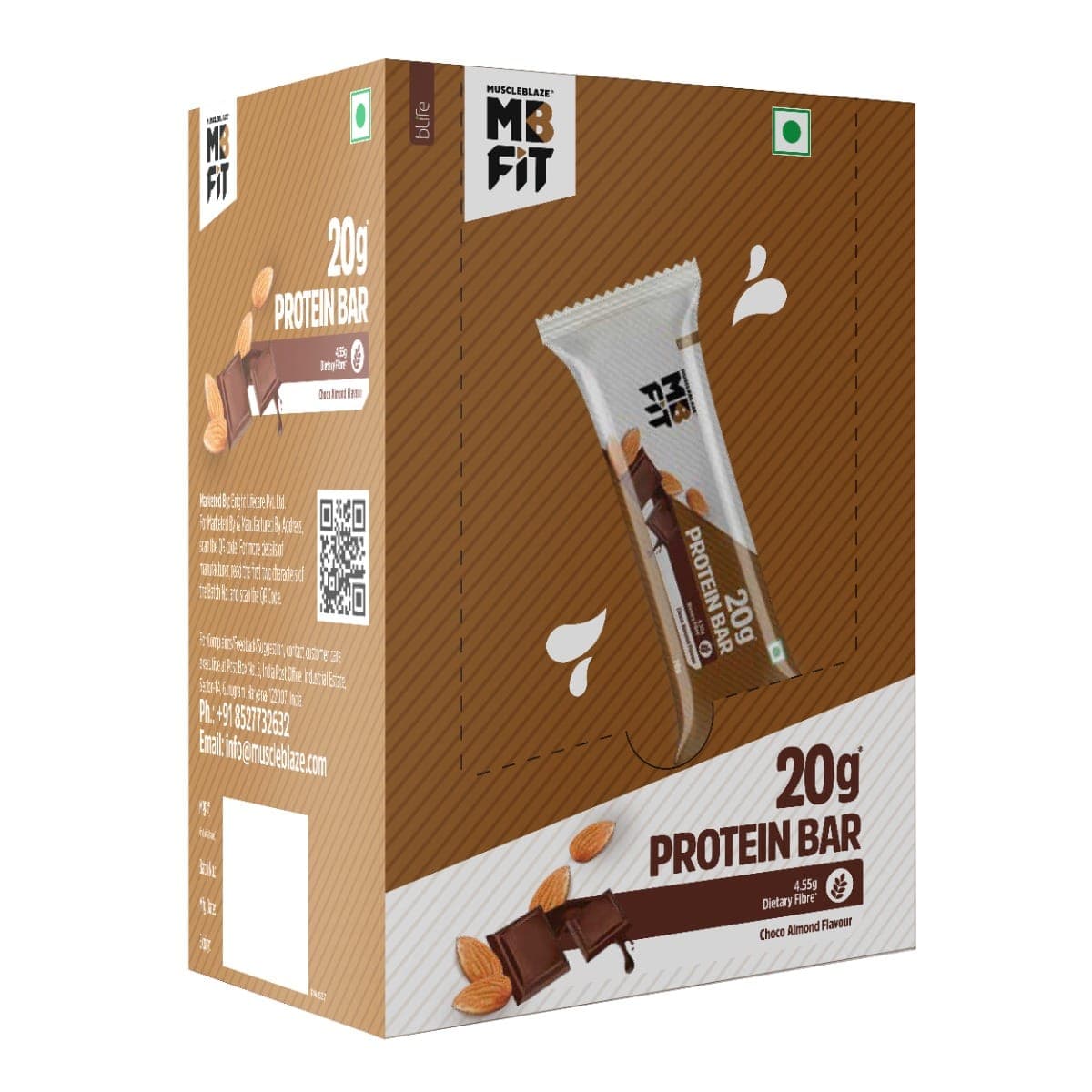 MuscleBlaze 20 g Protein Bar, Choco Almond, Protein Blend, Fibre, 100% Veg, Gluten-Free, Healthy Protein Snacks, For Energy & Fitness (Pack of 6) - Nutrition and Fitness Supplements | Buy online on ZillyBuy