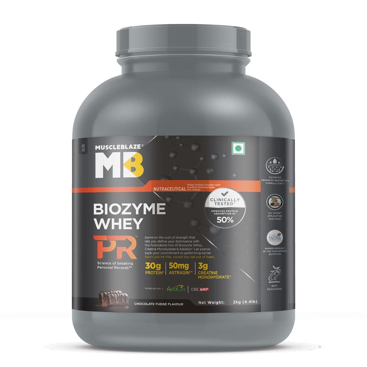 MuscleBlaze Biozyme Whey Protein PR with 30g Protein, 3g Creatine Monohydrate &amp;amp;amp; 50mg AstraGin® (Chocolate Fudge, 2kg / 4.4lbs) | Trustified Gold Certified MuscleBlaze Biozyme Whey Protein PR with 30g Protein, 3g Creatine Monohydrate &amp;amp; - Nutrition and Fitness Supplements | Buy online on ZillyBuy