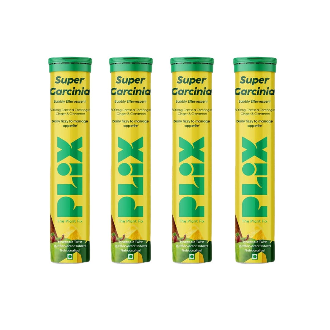 PLIX Garcinia Cambogia For Weight Loss I 15 Effervescent Tablets, Pack Of 4 | Ayurvedic Herbs, Ginger And Cinnamon Extract | Helps To Improve Energy, Boost Metabolism and Burn Fat | For Men & Women
