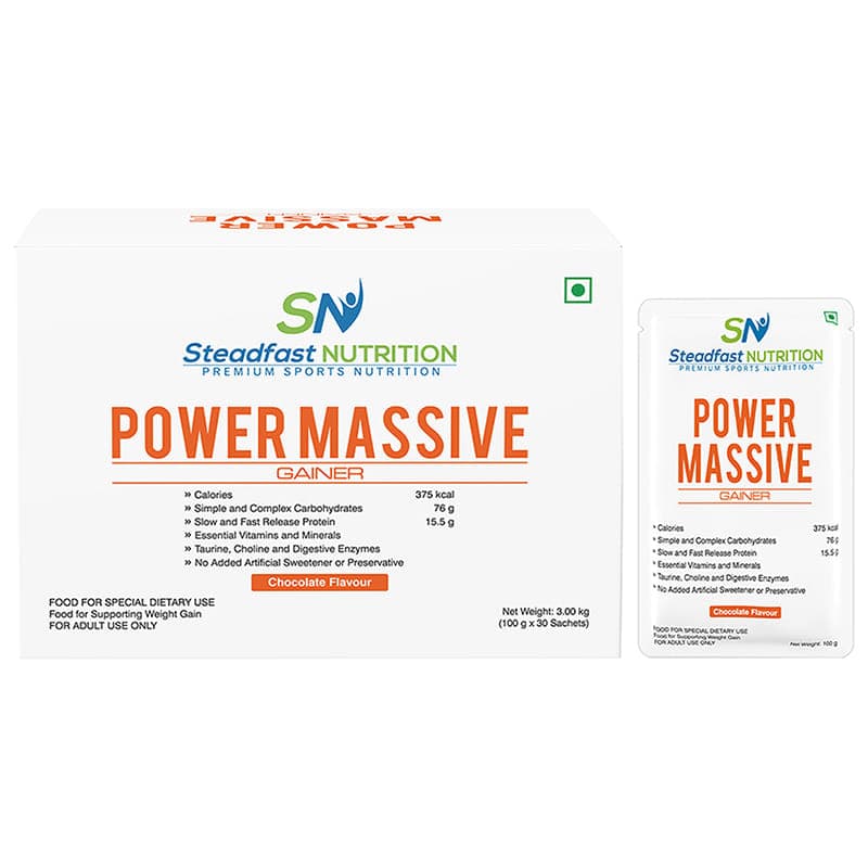 Steadfast Nutrition Power Massive | Weight Gainer for Men & Women 3kg Muscle Mass Gainer Protein Powder | Best for Weight Gain & Muscle Growth |100g per Sachet (Chocolate, Pack of 30 sachets) - Nutrition and Fitness Supplements | Buy online on ZillyBuy