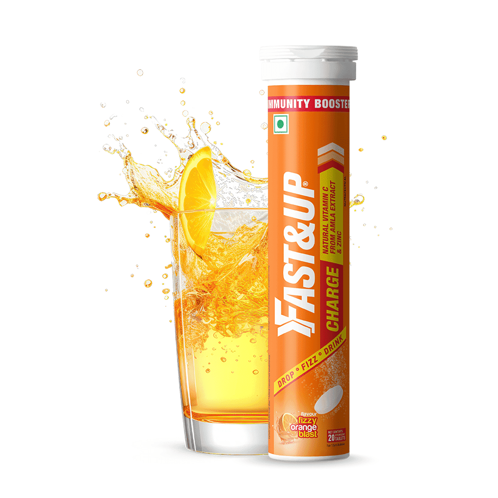 Fast & Up Charge Natural Vitamin C & Zinc Effervescent Tablets with Amla - Orange (20 Tablets) - Nutrition and Fitness Supplements | Buy online on ZillyBuy