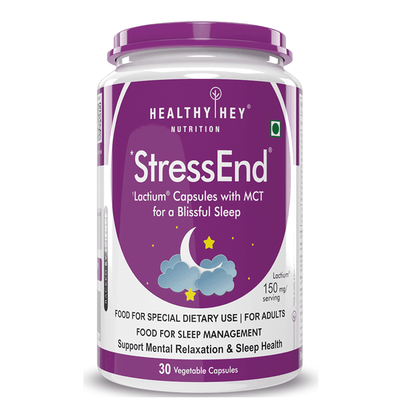 HealthyHey Nutrition StressEnd - Stress & Anxiety Relief Supplement - Scientifically Proven Lactium Peptide - Vegan, Non-GMO, Gluten-Free-30 Vege capsules