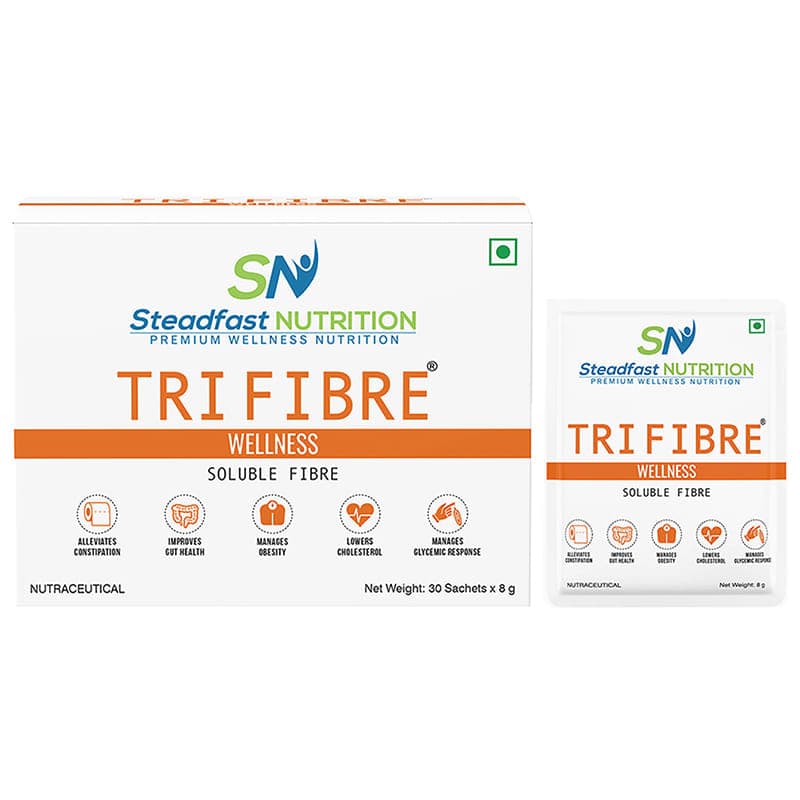 Steadfast Nutrition Tri Fibre | Water Soluble Fiber Supplement for Healthy Gut & constipation relief | Gluten Free | Probiotics & Digestive Enzymes | Unflavoured 240g (Pack of 30 Sachets) - Nutrition and Fitness Supplements | Buy online on ZillyBuy