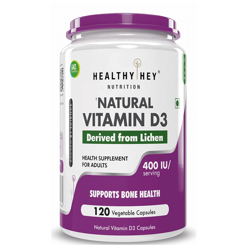 HealthyHey Vegan Vitamin D3 - Natural Plant Based - Non GMO - Gluten Free - 400 IU 120 Veg Capsules - Nutrition and Fitness Supplements | Buy online on ZillyBuy