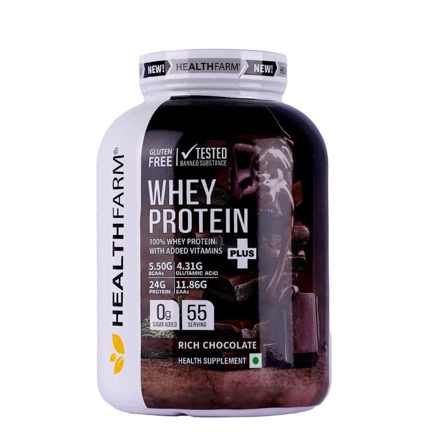 Healthfarm Whey Protein Plus + Vitamins 2kg | 55 Servings | 24g Protein | Rich Chocolate - Nutrition and Fitness Supplements | Buy online on ZillyBuy