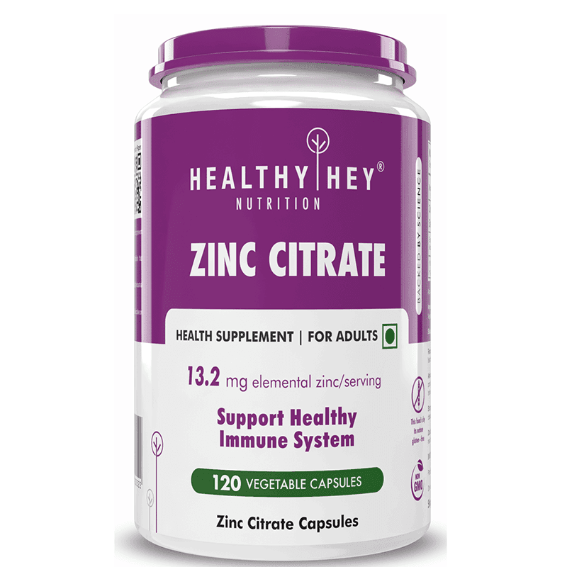 HealthyHey Nutrition Zinc Citrate, Supports Immune and Immunity - 120 Veg Capsules - Nutrition and Fitness Supplements | Buy online on ZillyBuy
