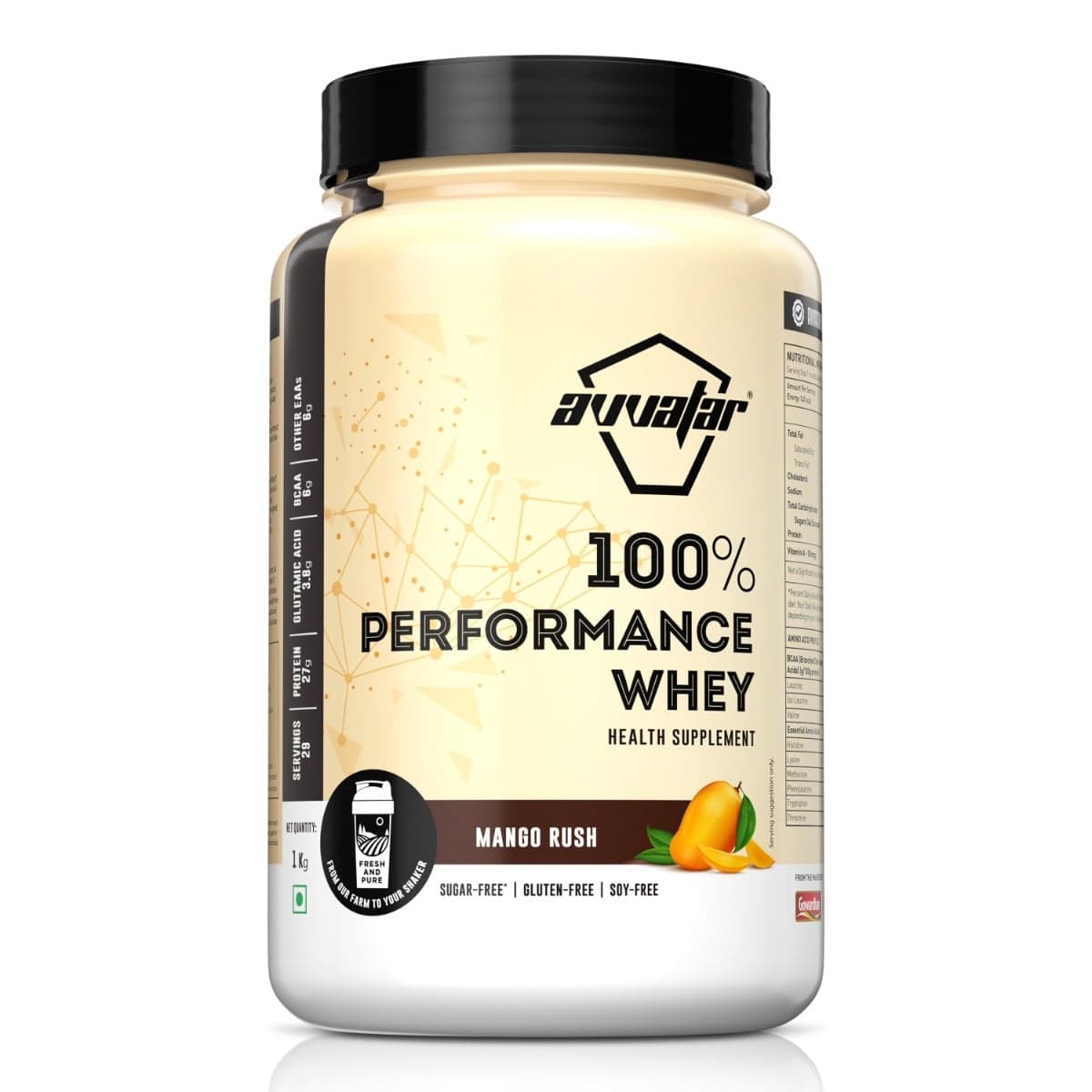 Avvatar PERFORMANCE WHEY PROTEIN | 1Kg | Mango Rush Flavour | 27g Protein | 29 Servings - Nutrition and Fitness Supplements | Buy online on ZillyBuy