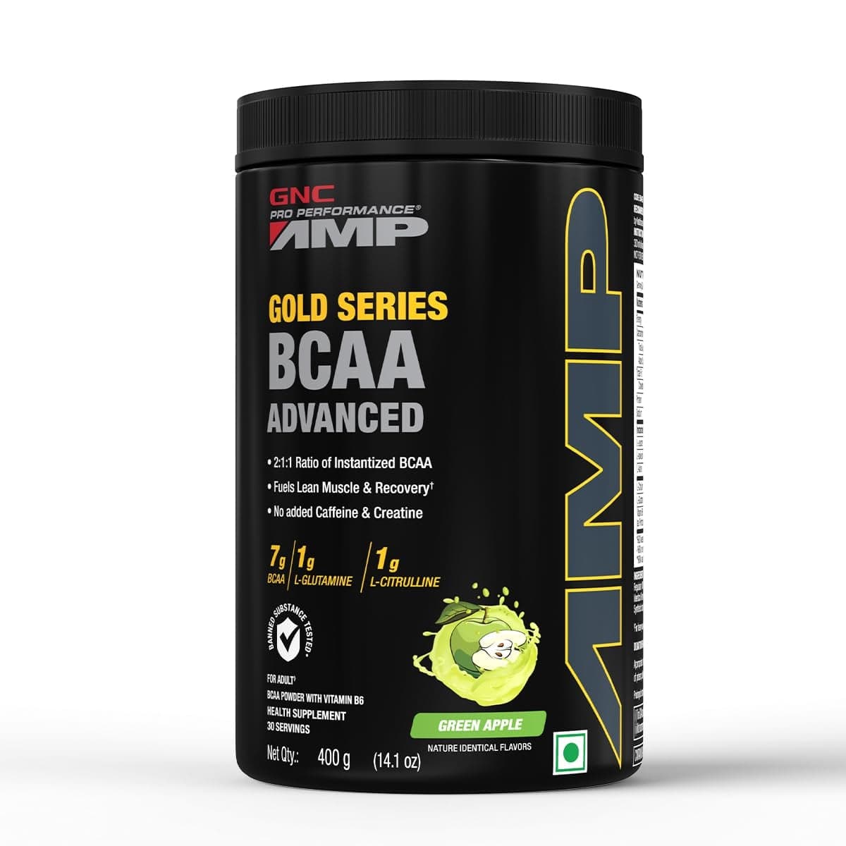 GNC AMP Gold Series BCAA Advanced | Fastest Muscle Recovery | Maximized Workout Performance | Formulated In USA | 7g BCAA | 1g L-Glutamine | 1g L-Citrulline | Green Apple | 400 gm
