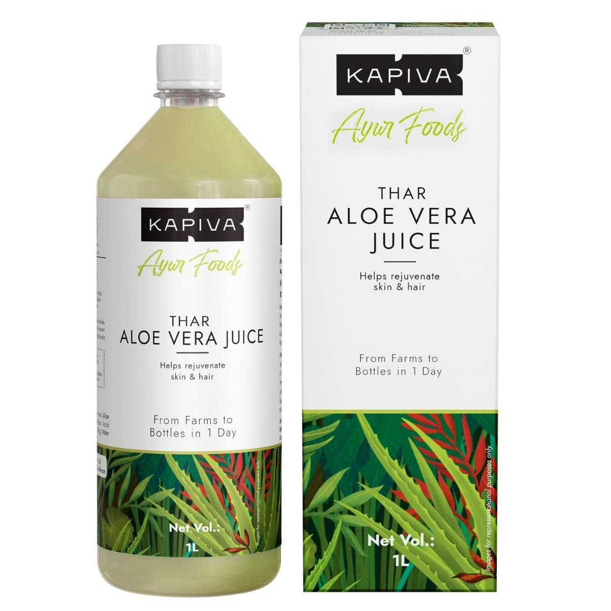 Kapiva Thar Aloe Vera Juice, Unflavoured, 1 L (Rejuvenates Skin & Hair)