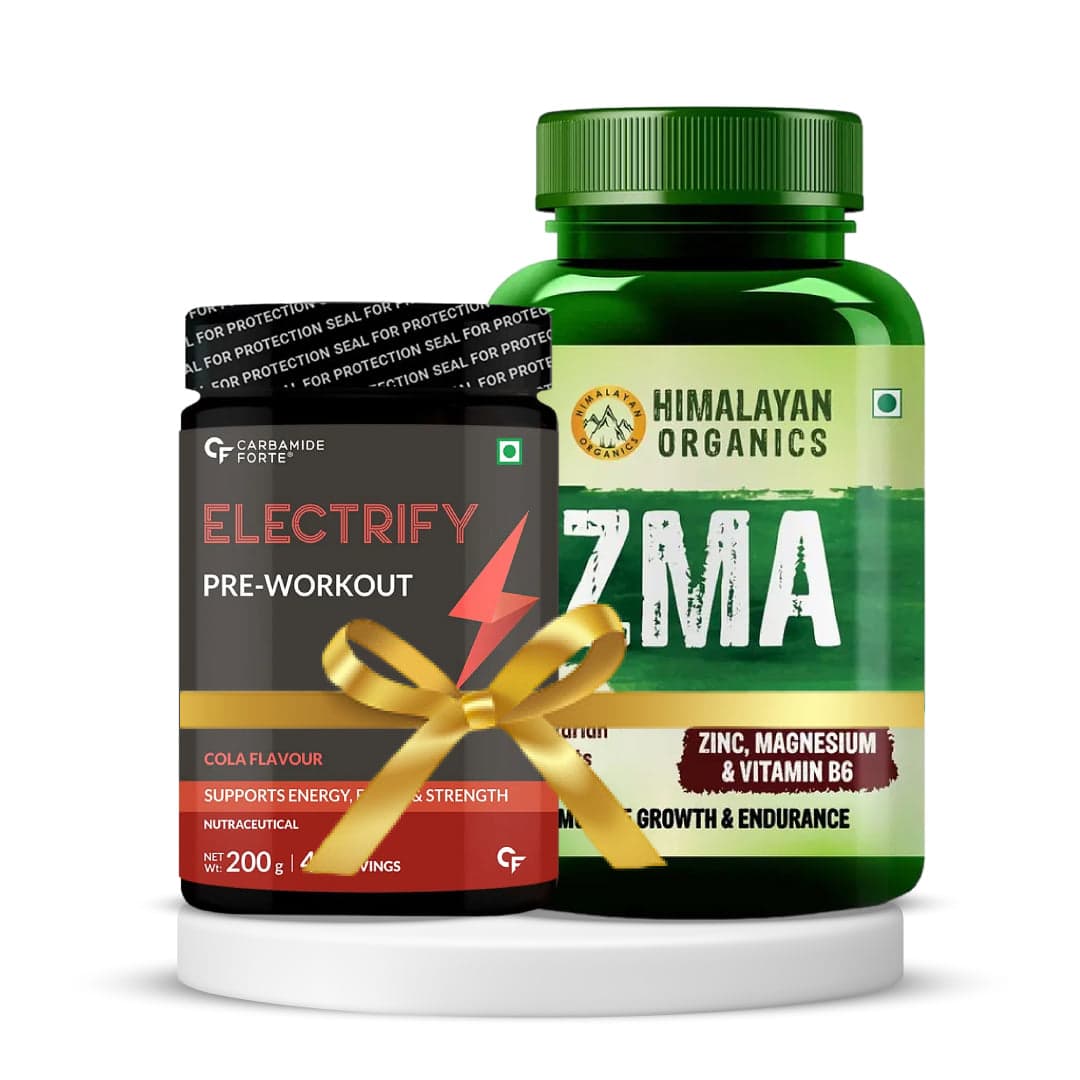 Carbamide Forte Pre Workout Powder Cola Flavour 200g & Himalayan Organics ZMA (Zinc, Magnesium Aspartate) 120 Veg Tablets | Pack of 2 Combo - Nutrition and Fitness Supplements | Buy online on ZillyBuy