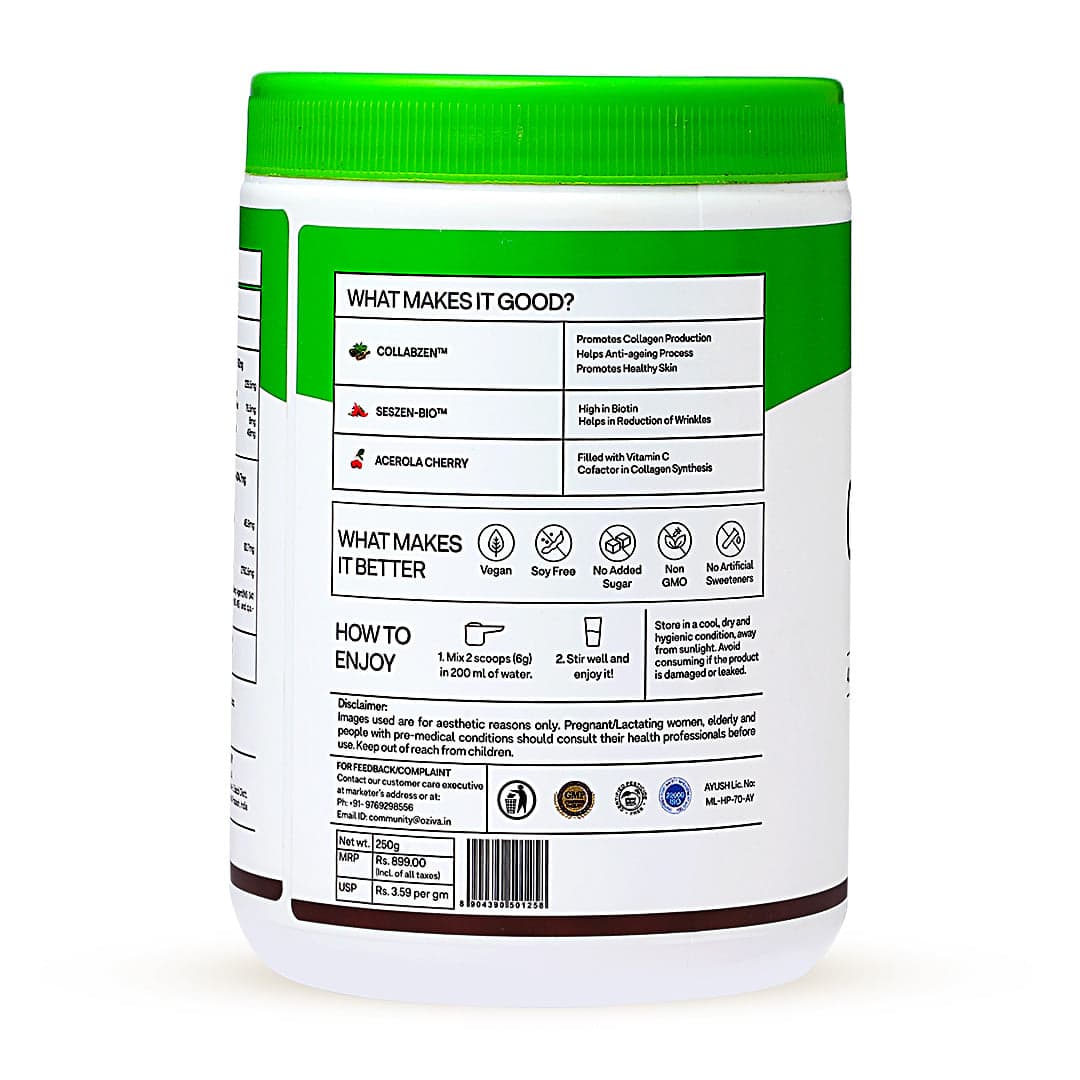 OZiva Collagen Builder for Anti Ageing & Skin Radiance with Vitamin C, Guava Glow OZiva Collagen Builder for Brighter & Youthful Skin | Plant Based Collagen Supplement with Biotin & Vitamin C | Collagen Type II Synthesis | Certified Vegan (Results Pack (