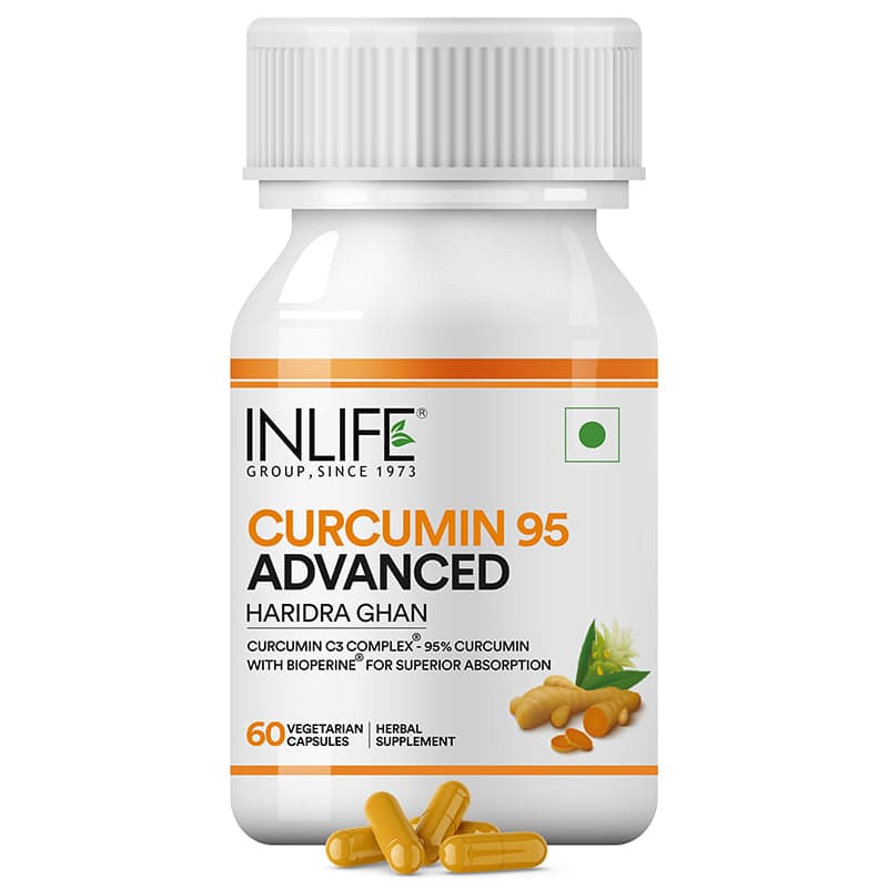 INLIFE Curcumin C3 Complex 95% Curcuminoids, Piperine Bioperine, Turmeric for Immunity & Inflammation Support, 60 Veg Capsules