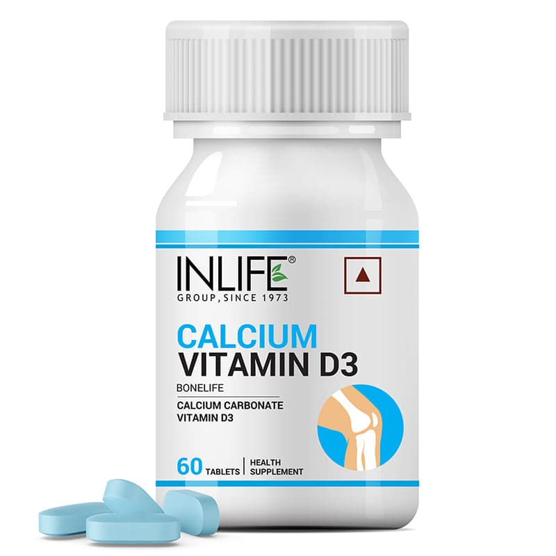 INLIFE Calcium 500 mg Vitamin D3 400 IU Supplement for Men Women 60 Tablets