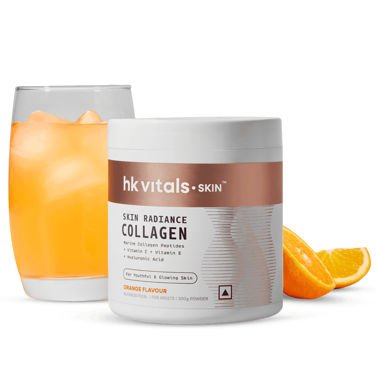 HK Vitals Skin Radiance Collagen 200gm | 25 Serving | Orange Flavour | Skin | Hair | Nails | Women & Men