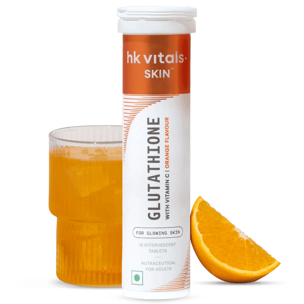 HK VITALS Glutathione (Orange, 15 Effervescent Tablets) | L-Glutathione Tablets with Vitamin C & E | For Skin Glow & Hydration