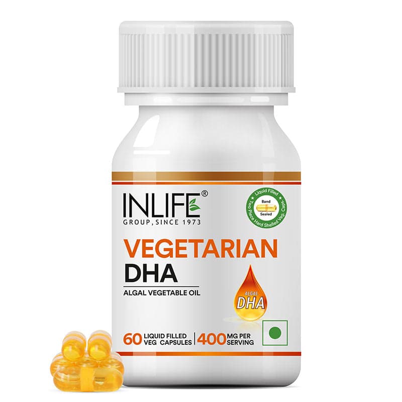 INLIFE Plant Based Vegan Omega 3 DHA Supplement Algal Oil 400 mg 60 Veg Capsules