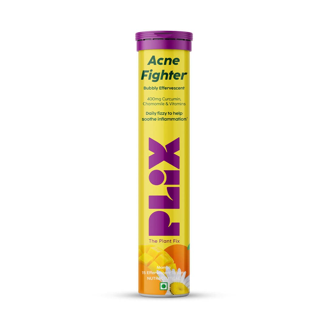 PLIX Acne Shield (15 Effervescent Tablets), Mango Twist Flavour Pack of 1 | Goodness Of Curcumin, Aloe And Chamomile | Good For Clear Skin | Easy To Consume | Gluten Free | Dairy Free | Plant Based