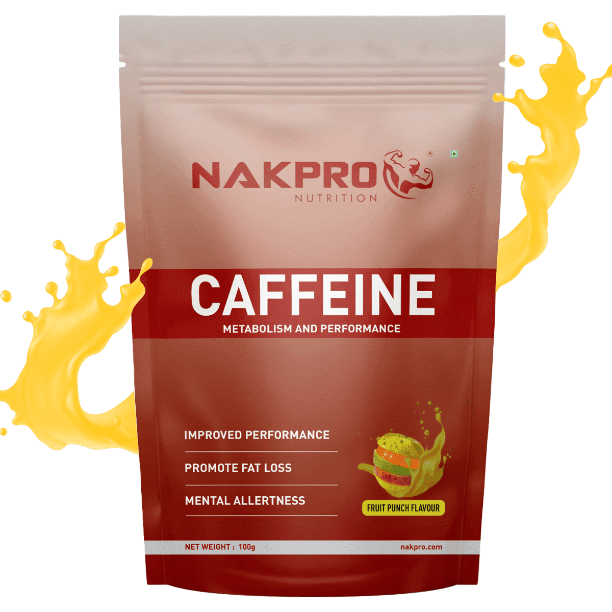 NAKPRO Caffeine Pre Workout Energy Supplement Powder for Men, Women | Helps in increasing Performance, Focus and Endurance 50 Servings (Fruit Punch, 100g) - Nutrition and Fitness Supplements | Buy online on ZillyBuy
