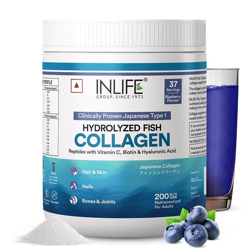 INLIFE Japanese Marine Collagen Supplements for Women & Men | Fish Collagen Powder for Skin & Hair | Clinically Proven Ingredient with Biotin, Hyaluronic Acid, Vitamin C & Glucosamine 200g INLIFE Japanese Marine Fish Collagen | Clinically Proven Ingredie