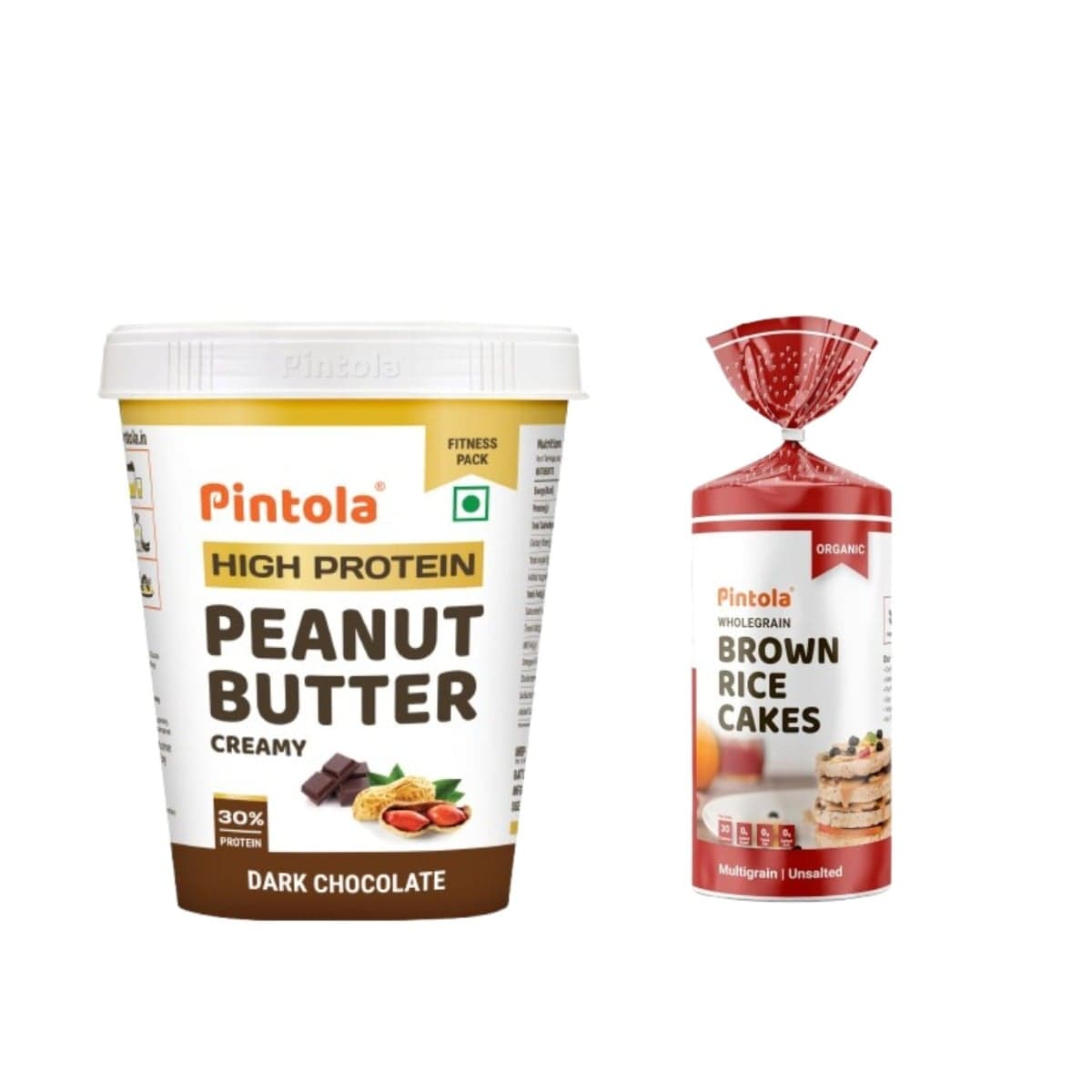 Pintola HIGH Protein Peanut Butter (Dark Chocolate) (Creamy, 1kg) & Pintola Organic Wholegrain Brown Rice Cakes All Natural, MULTIGRAIN (Pack of 1) | 9 Wholegrain