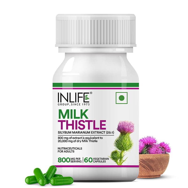 INLIFE Milk Thistle Extract 800mg | 80% Silymarin Liver Support Supplement 60 Vegetarian Capsules (Pack of 1,60)
