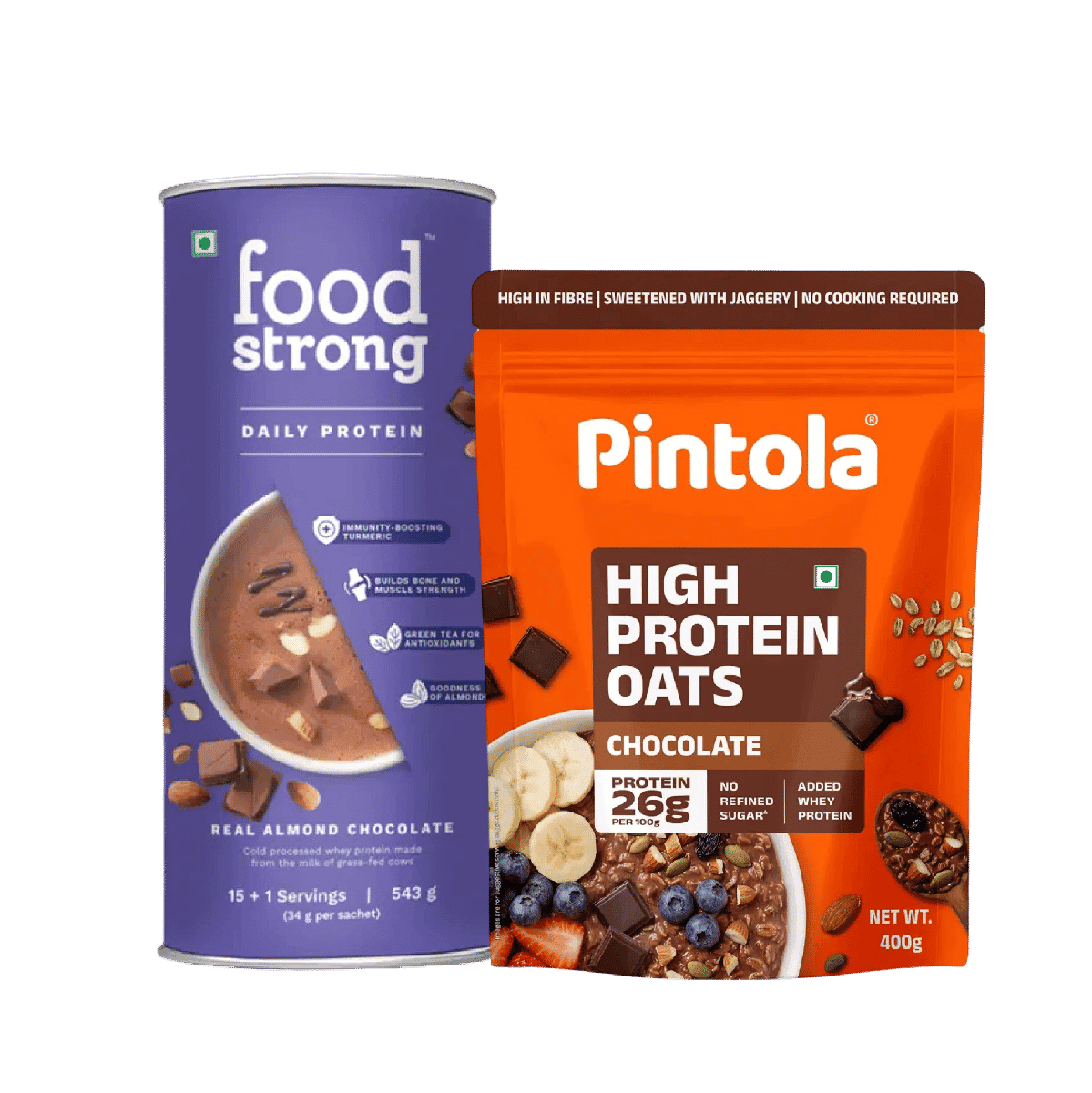 Foodstrong Daily Protein Foodstrong Daily Protein | Real Almond Chocolate | Natural Grass fed Whey Protein Powder With Turmeric & Green Tea | No Antibiotics, No Preservatives, Zero Sugar | Builds Lean Muscle | 16 sachets | 543g - Nutrition and Fitness Supplements | Buy online on ZillyBuy