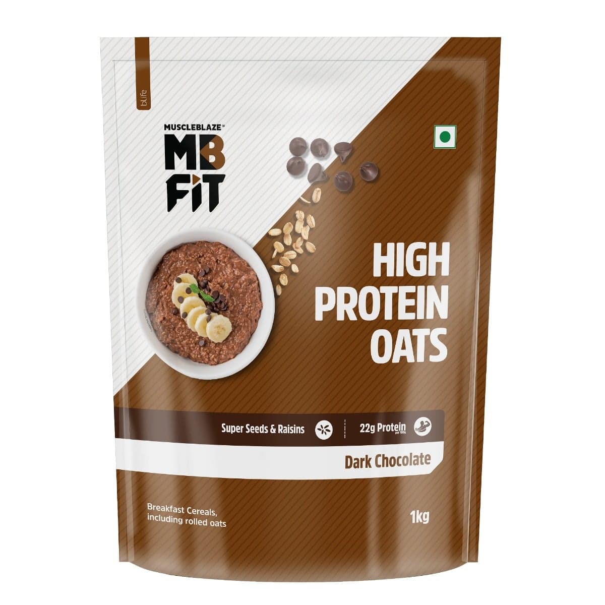 MuscleBlaze Fit High Protein Oats | Dark Chocolate | Super seeds and Raisins | Weight Management | 22g Protein 1kg MuscleBlaze Fit High Protein Oats 1kg | 22g Protein | Dark Chocolate | Super seeds and Raisins | Weight Management