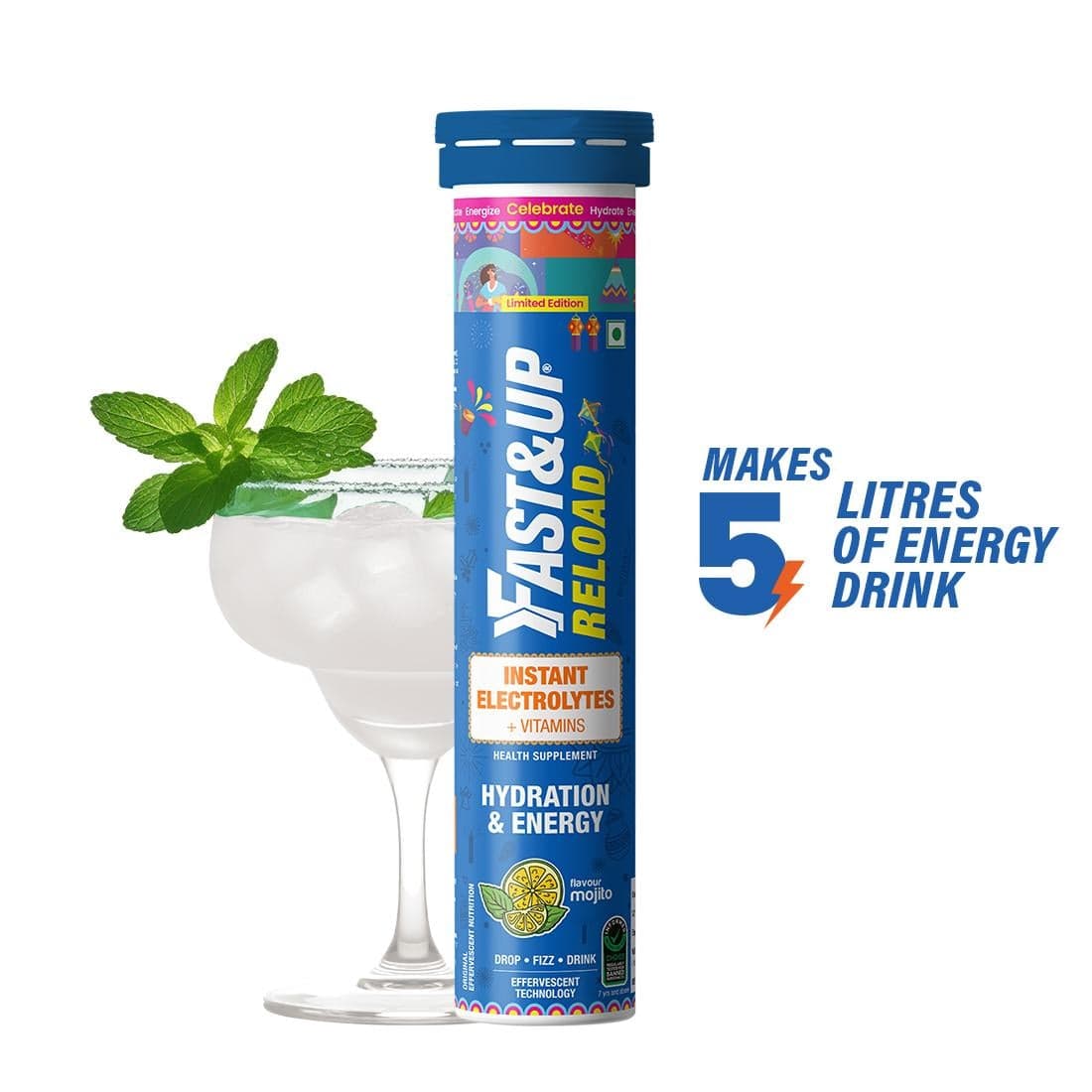 Fast&up Reload Instant Energy & Hydration Drink Mojito Flavour 20 Effervescent Tablets - Nutrition and Fitness Supplements | Buy online on ZillyBuy