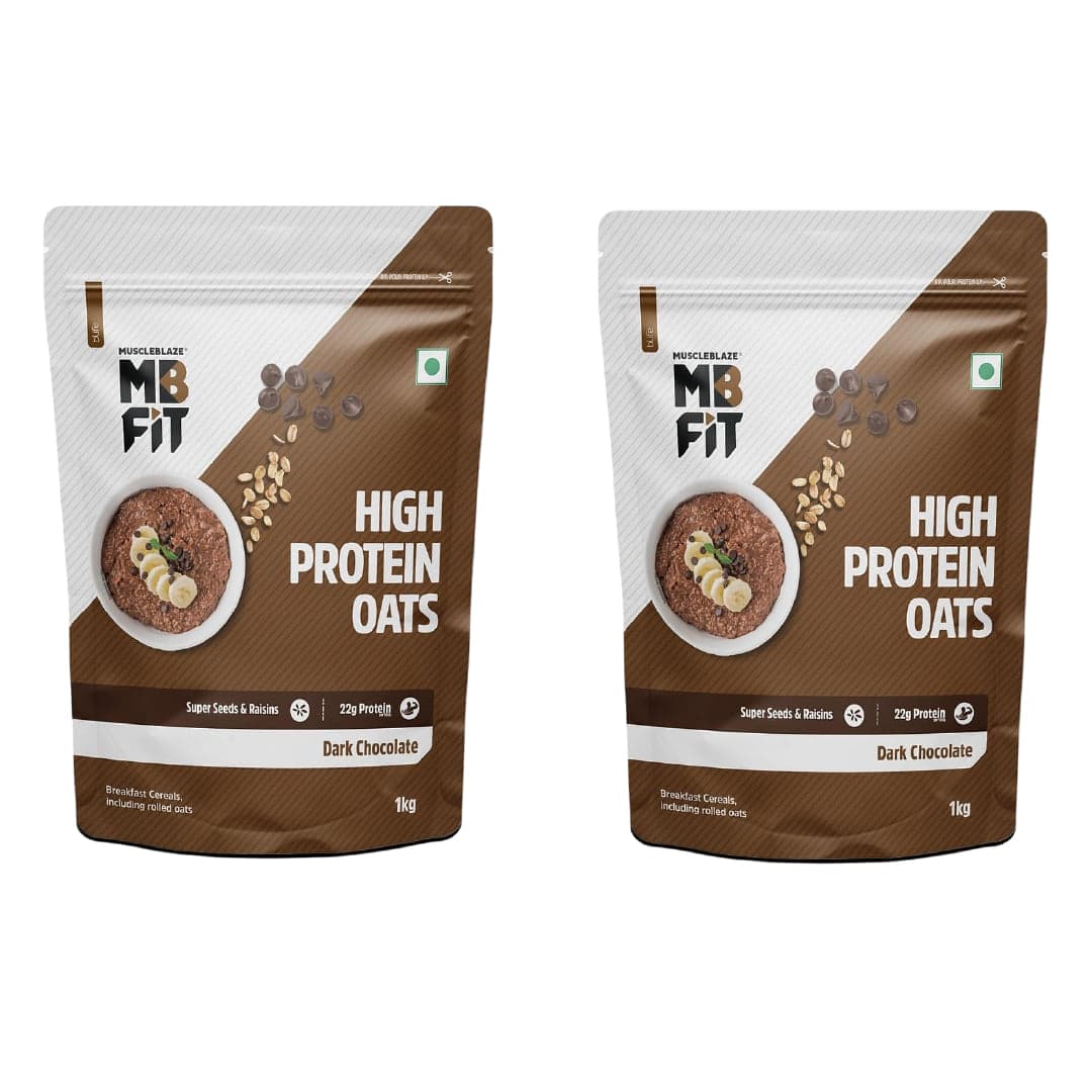 MuscleBlaze Fit High Protein Oats | Dark Chocolate | Super seeds and Raisins | Weight Management | 22g Protein 1kg MuscleBlaze Fit High Protein Oats 1kg | 22g Protein | Dark Chocolate | Super seeds and Raisins | Weight Management | Pack of 2