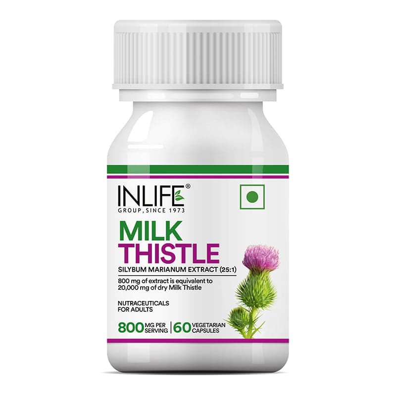 INLIFE Milk Thistle 800mg Silymarin, Silybum Marianum Extract 25:1, Liver Health & Detox Function, Men Women, 60 Veg Capsules