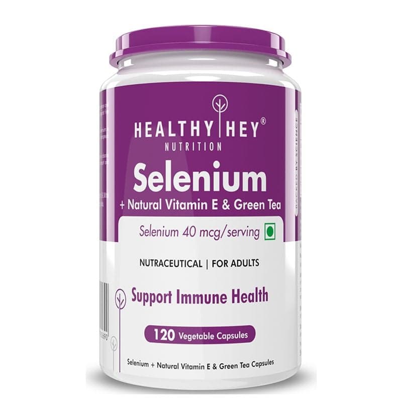 HealthyHey Nutrition Selenium plus Natural Vitamin E, Supports Optimal Health, Antioxidant Supplement, 120 Veg Capsules