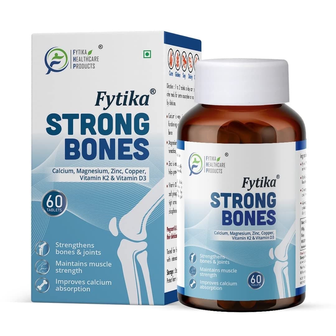 Fytika Strong Bones | Calcium 1000mg + Vitamin D3 400IU Supplement with Magnesium, Zinc, Coper & Vitamin K2 for Complete Bone, Joint & Muscle Health Women and Men | 60 Tablets