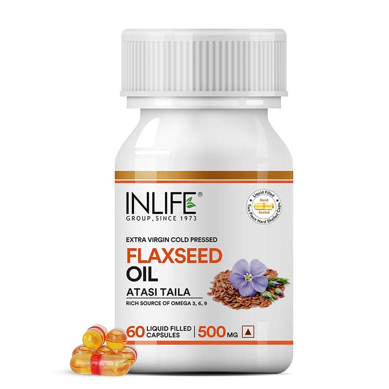 INLIFE Flaxseed Oil (Omega 3 6 9) Fatty Acid Supplement (Quick Release) Extra Virgin Cold Pressed 500 mg 60 Liquid Filled Hard Shell Capsules
