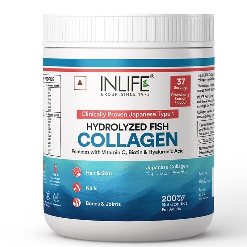 INLIFE Japanese Marine Collagen Supplements for Women & Men | Fish Collagen Powder for Skin & Hair | Clinically Proven Ingredient with Biotin, Hyaluronic Acid, Vitamin C & Glucosamine 200g INLIFE Japanese Marine Collagen Supplements for Women & Men | Fis