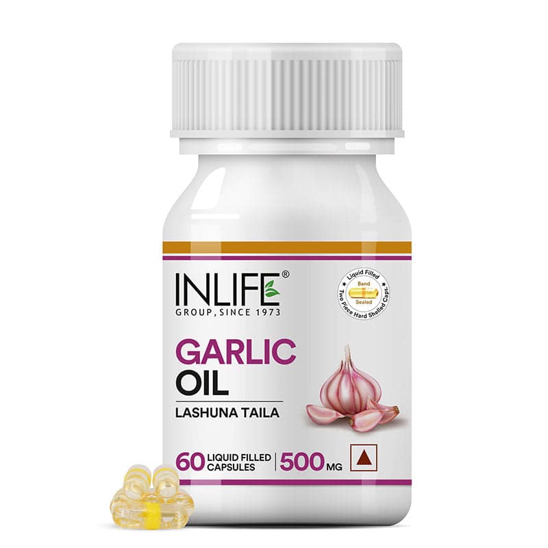 INLIFE Natural Garlic Oil, 60 Capsules For Heart, Cholesterol and Weight Loss 60 Liquid Filled Capsules