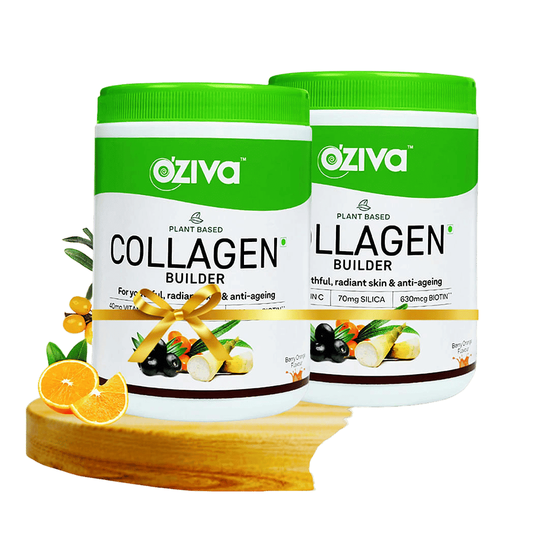 Oziva Plant Based Collagen Builder Powder Supports Glowing Skin, Stronger Hair, Nails & Joints Collagen Supplements For Women & Men (Collagen Powder Berry Orange, 250 G) Pack of 2