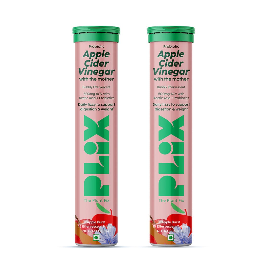 PLIX THE PLANT FIX Probiotics + Apple Cider Vinegar Effervescent Tablets | Supports Digestion, Improves Gut Health & Metabolism | With 10bn CFU | 30 Tablets, Pack of 2 | For Men & Women