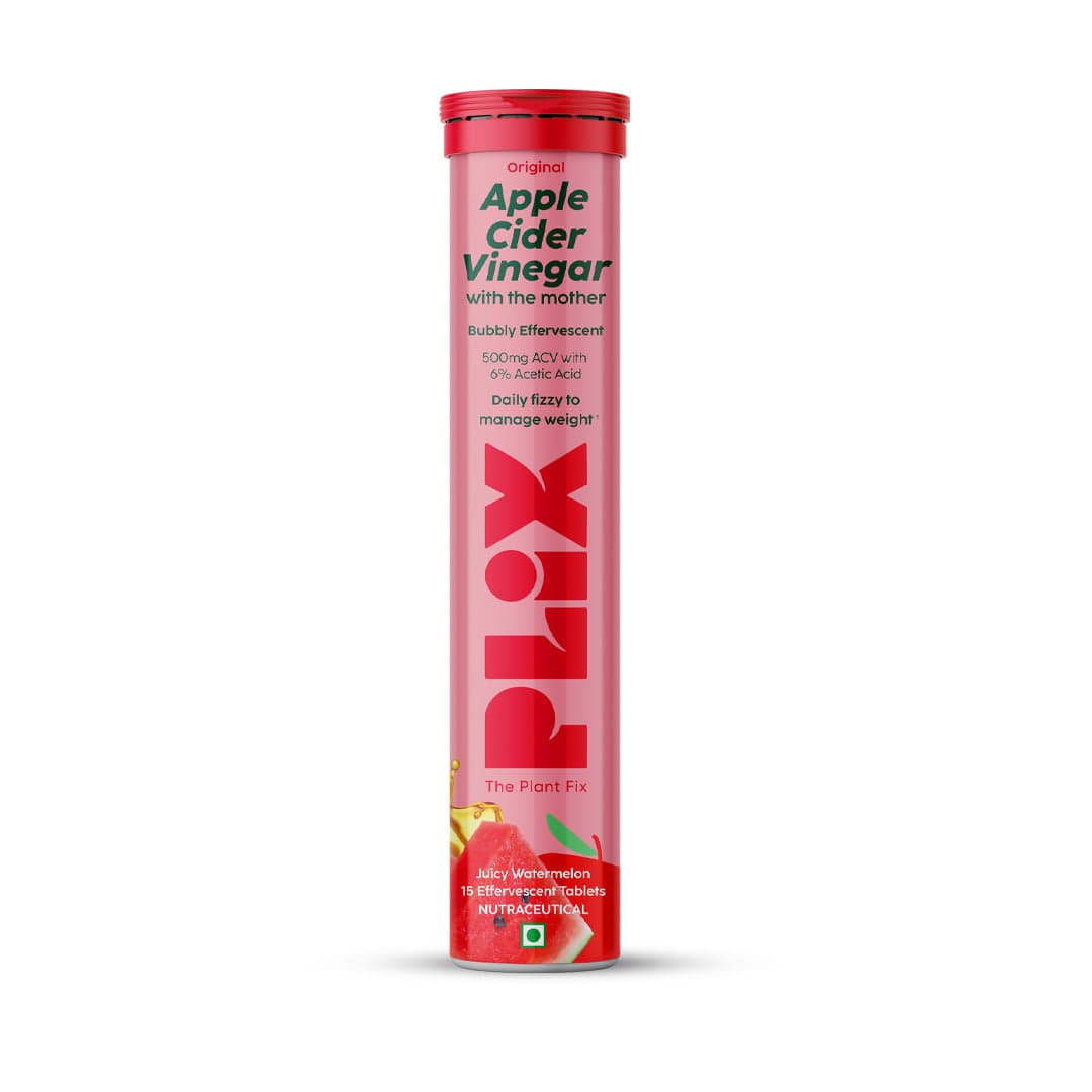 PLIX THE PLANT FIX Worlds First Apple Cider Vinegar 15 Effervescent Tablets, Pack of 1 (Juicy Watermelon) with vitamin B12 | 100% vegan | No added Sugar | Easy to consume | Gluten Free
