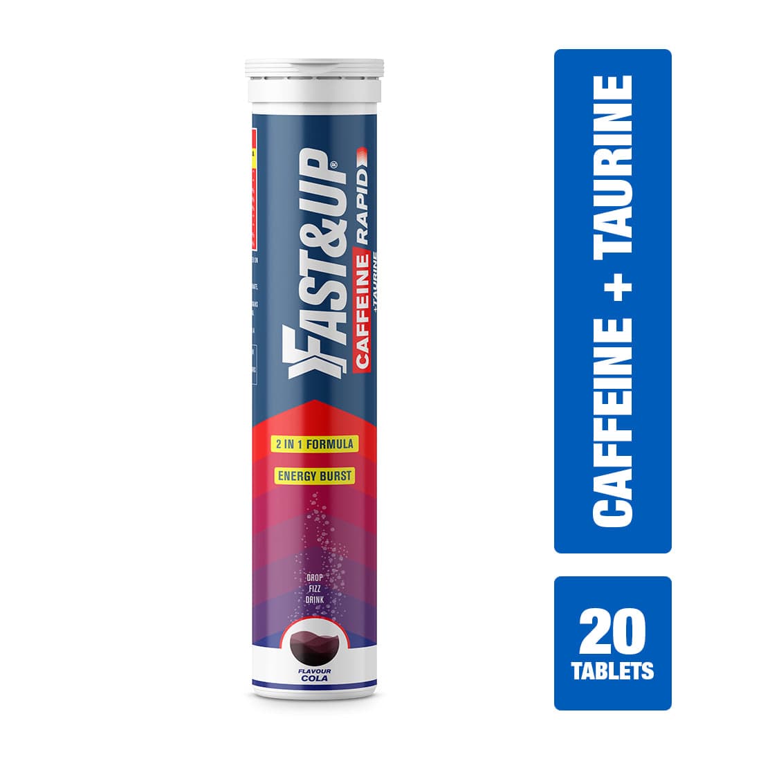 Fast & Up Caffeine Rapid | 100mg Caffeine | 100mg Taurine | Better Energy, Endurance & Focus | Powerful Pre-Workout | Cola Flavour (20 Effervescent Tablets) - Nutrition and Fitness Supplements | Buy online on ZillyBuy