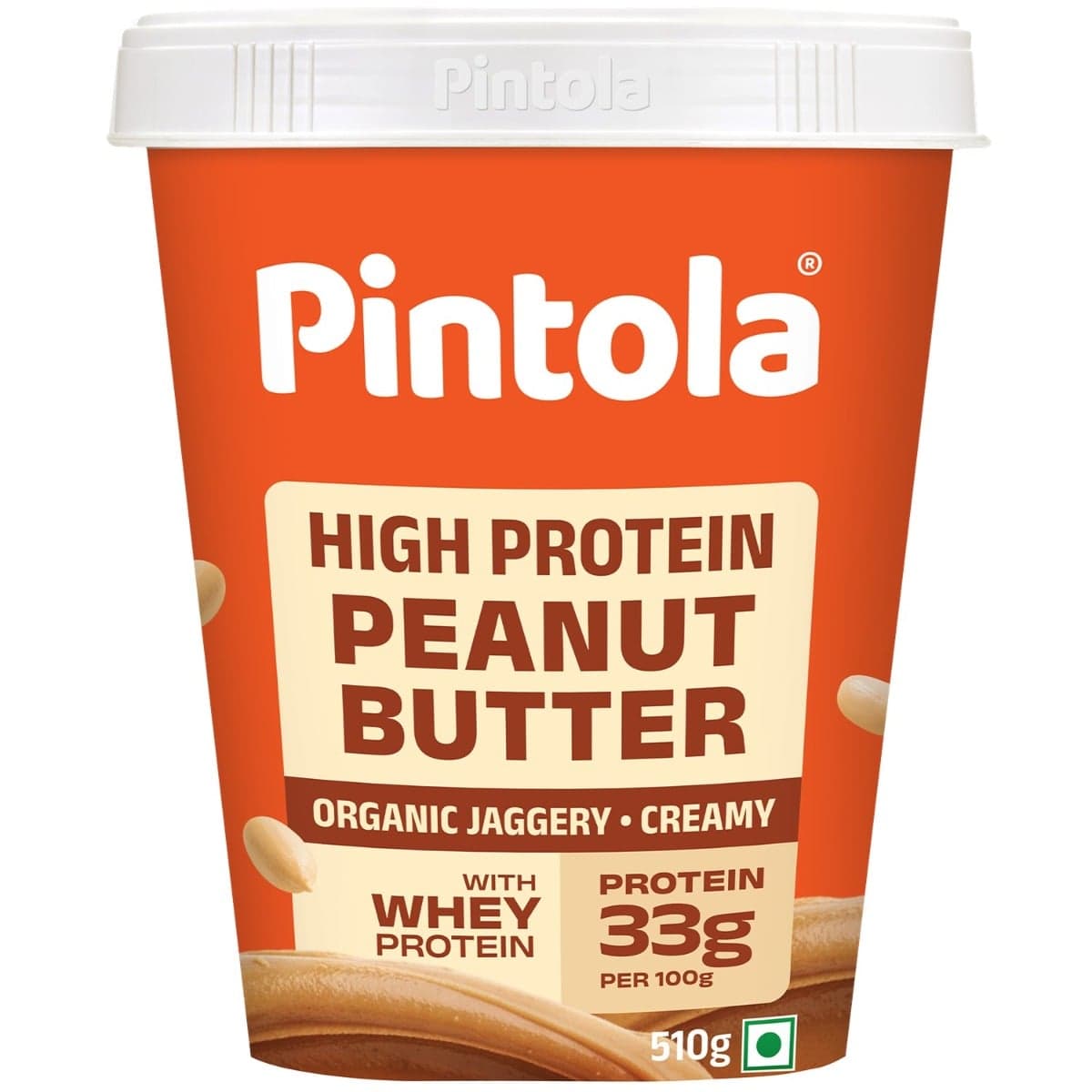 Pintola HIGH Protein Peanut Butter jaggery Made with roasted peanuts, imported Whey protein and organic jaggery | Non GMO, Naturally Gluten Free | Creamy, 510g