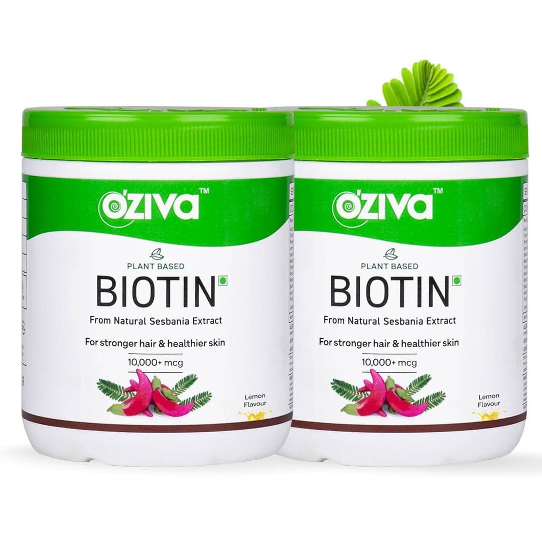 OZiva Plant Based Biotin for Improved Hair Thickness, 100% Natural, Clinically Proven, (Lemon, Sesbania) 250g