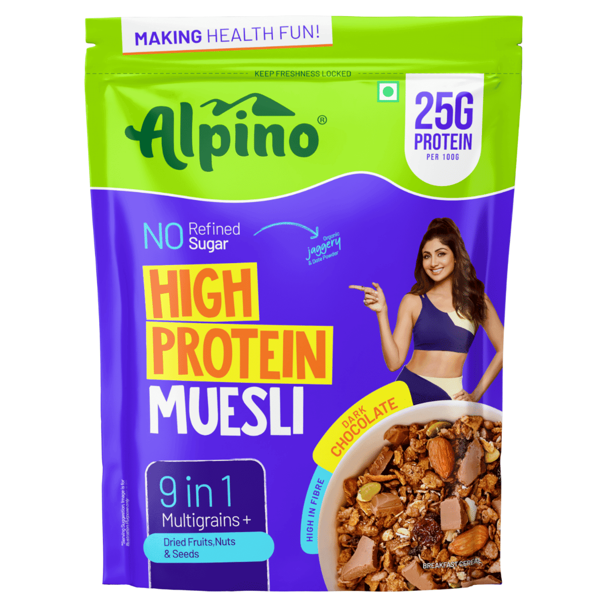 Alpino Dark Chocolate High Protein Muesli, 400g | Multigrain Breakfast Cereal - Health Foods and Drinks | Buy online on ZillyBuy