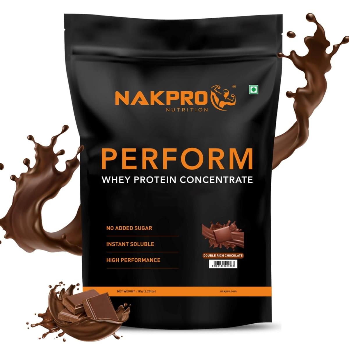 NAKPRO Perform Whey Protein Concentrate 1kg Double Rich Chocolate | 24g Protein, 5.3g BCAA | Trustified Certified 100% Authentic Supplement Powder & No Adulteration | Fast Absorbing Whey Protein Powder - Nutrition and Fitness Supplements | Buy online on ZillyBuy