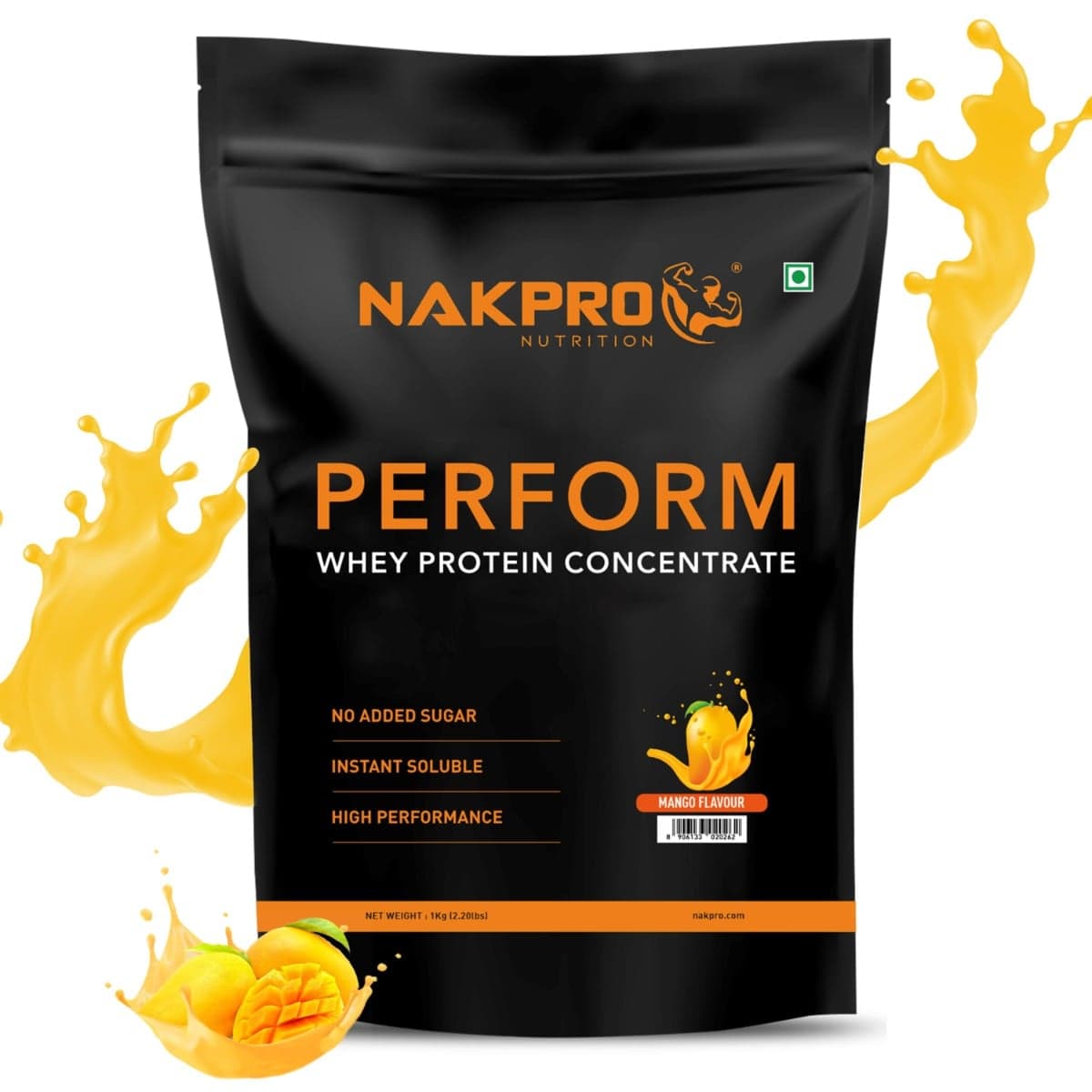 NAKPRO Perform Whey Protein Concentrate 1kg Mango | 24g Protein, 5.3g BCAA | Trustified Certified 100% Authentic Supplement Powder & No Adulteration | Fast Absorbing Whey Protein Powder - Nutrition and Fitness Supplements | Buy online on ZillyBuy