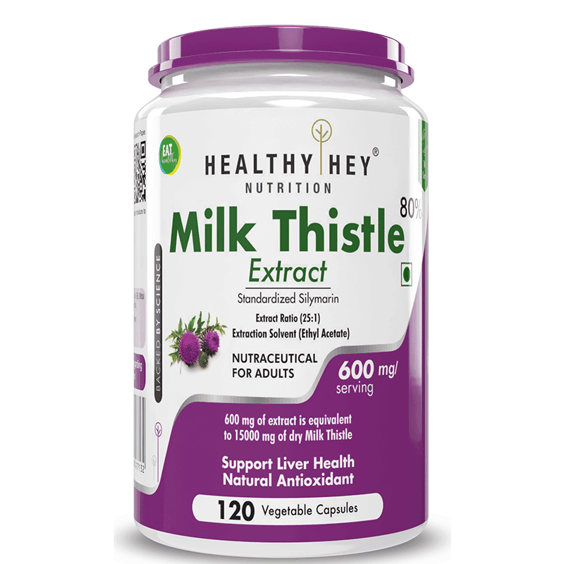 HealthyHey Nutrition Milk Thistle 25:1 (Silymarin Marianum) Support Liver Health 120 Veg. Capsules