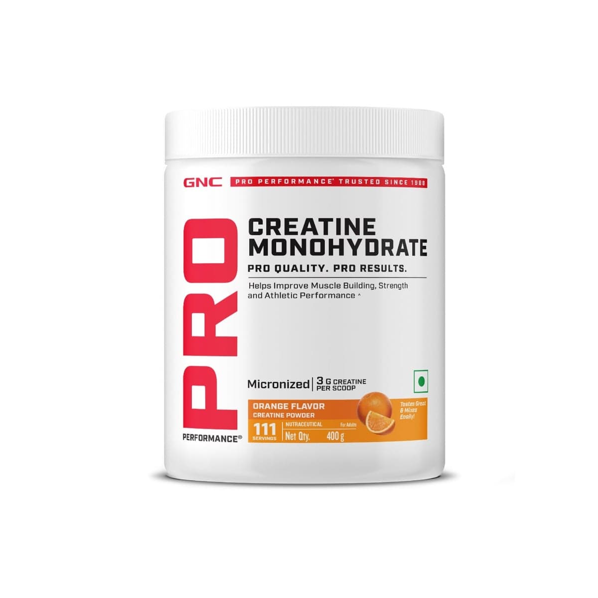 GNC Pro Performance Pure Micronized Creatine Monohydrate | 400 gm | Instantized | Fuels Muscles | Increase Muscle Mass | Rapid Absorption | Lab Tested | Orange | Boosts Athletic Performance | Imported