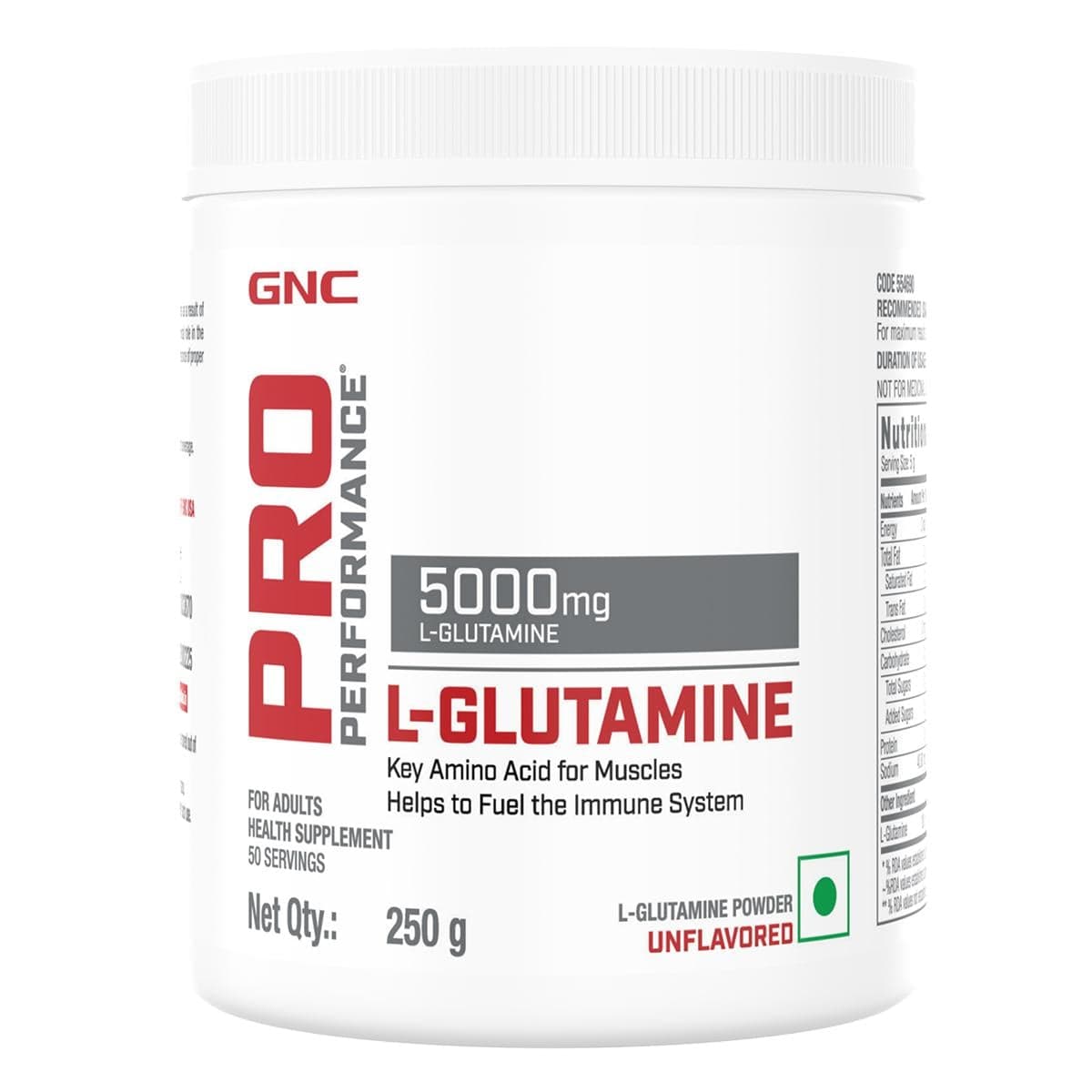 GNC Pro Performance L-Glutamine 5000 mg | Key Amino Acid For Faster Recovery | Boosts Immunity | Supports Intestinal Function | Lactose Free | Zero Gluten | Formulated in USA | Unflavoured | 250 gm