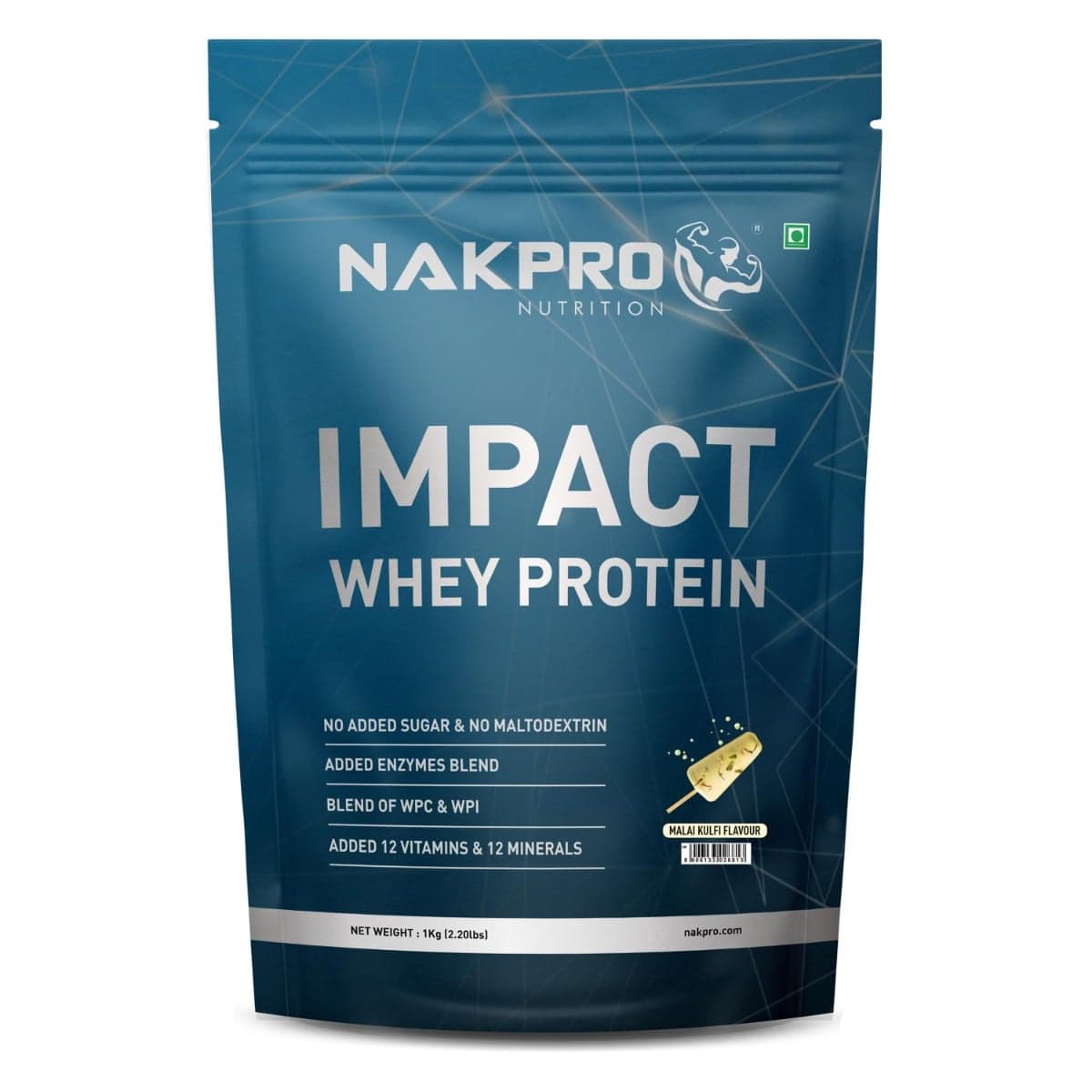 NAKPRO Impact Whey Protein 1kg | Isolate & Concentrate | 24g Protein & 4.9g BCAA | With Digestive Enzymes for better Absorption | NABL Lab Tested 100% Authentic Supplement Powder Malai Kulfi Flavour - Nutrition and Fitness Supplements | Buy online on ZillyBuy