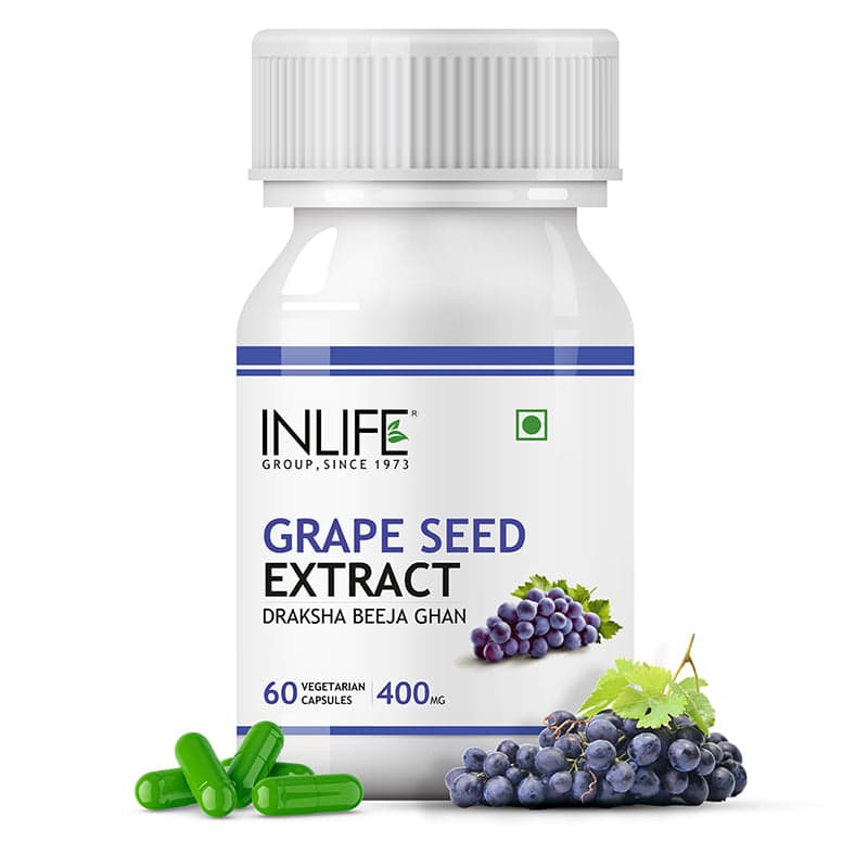INLIFE Grape Seed Extract (Proanthocyanidins > 95%) Antioxidant, 400 mg 60 Vegetarian Capsules (pack of 1)